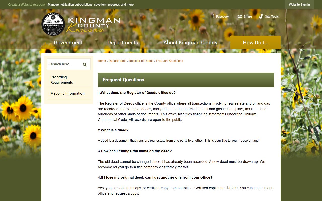 Kingman County Clerk of Court records and Register of Deeds public records