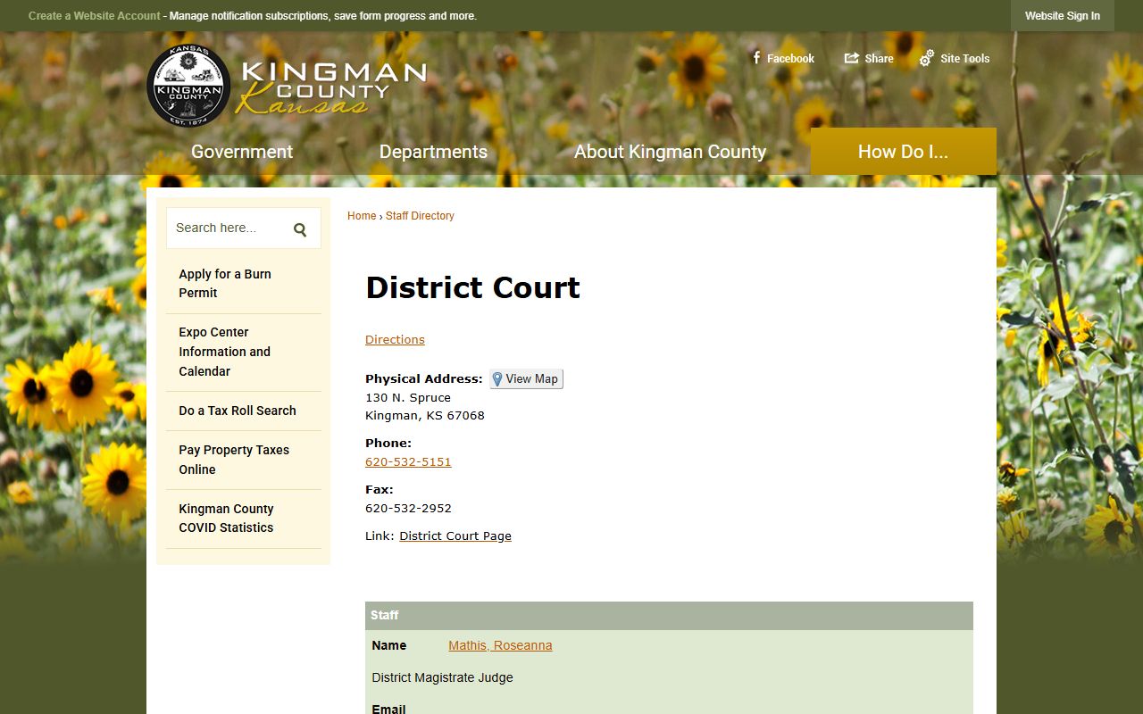 Kingman County Clerk of Court records and District Court staff directory