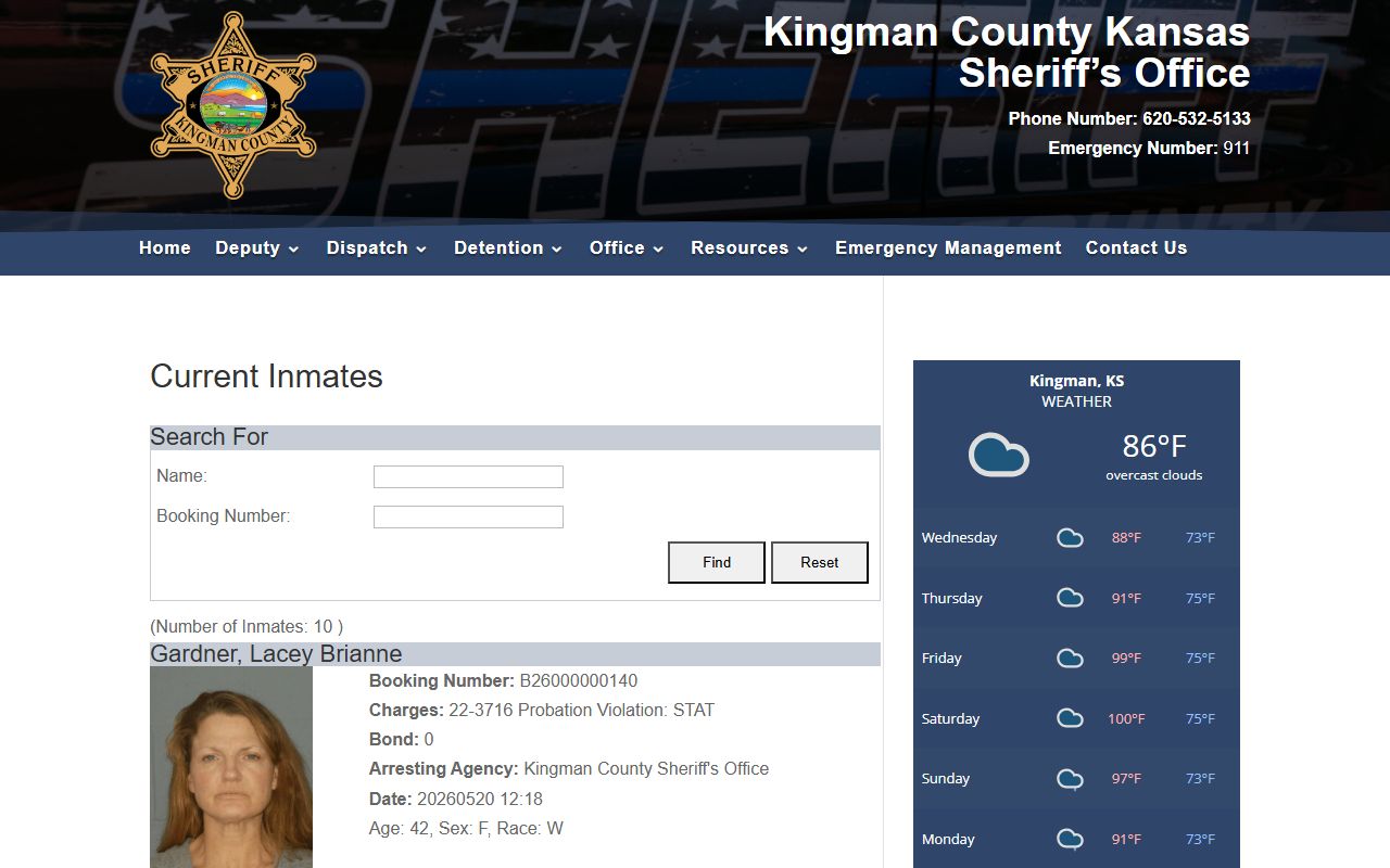 Kingman County arrest records current inmate roster charges