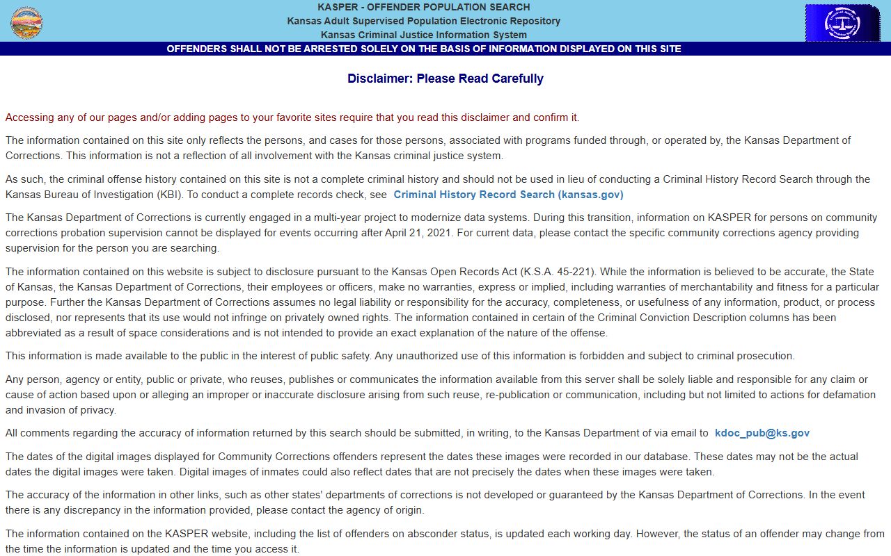 Kingman County arrest records Kansas supervised population repository