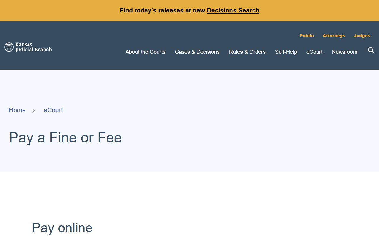 Kingman County court dockets Kansas court payment page