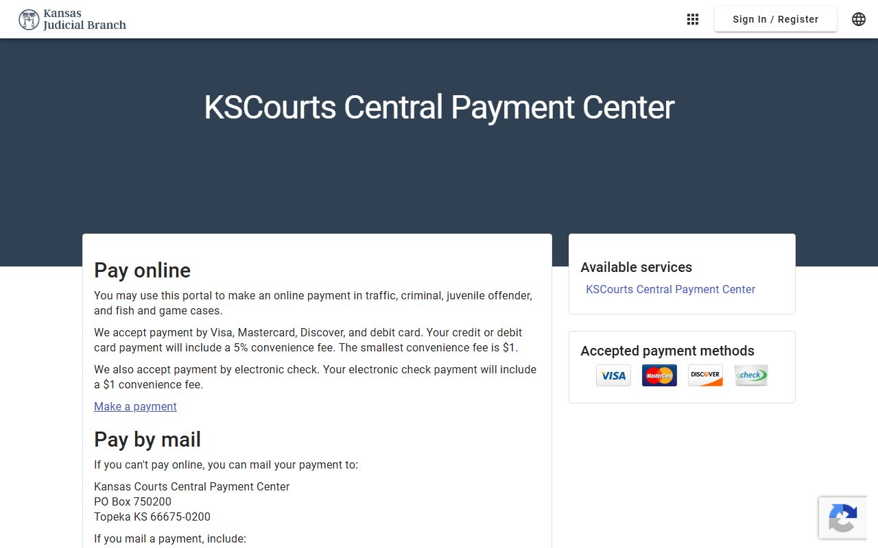 Kingman County court dockets Kansas Courts Central Payment Center