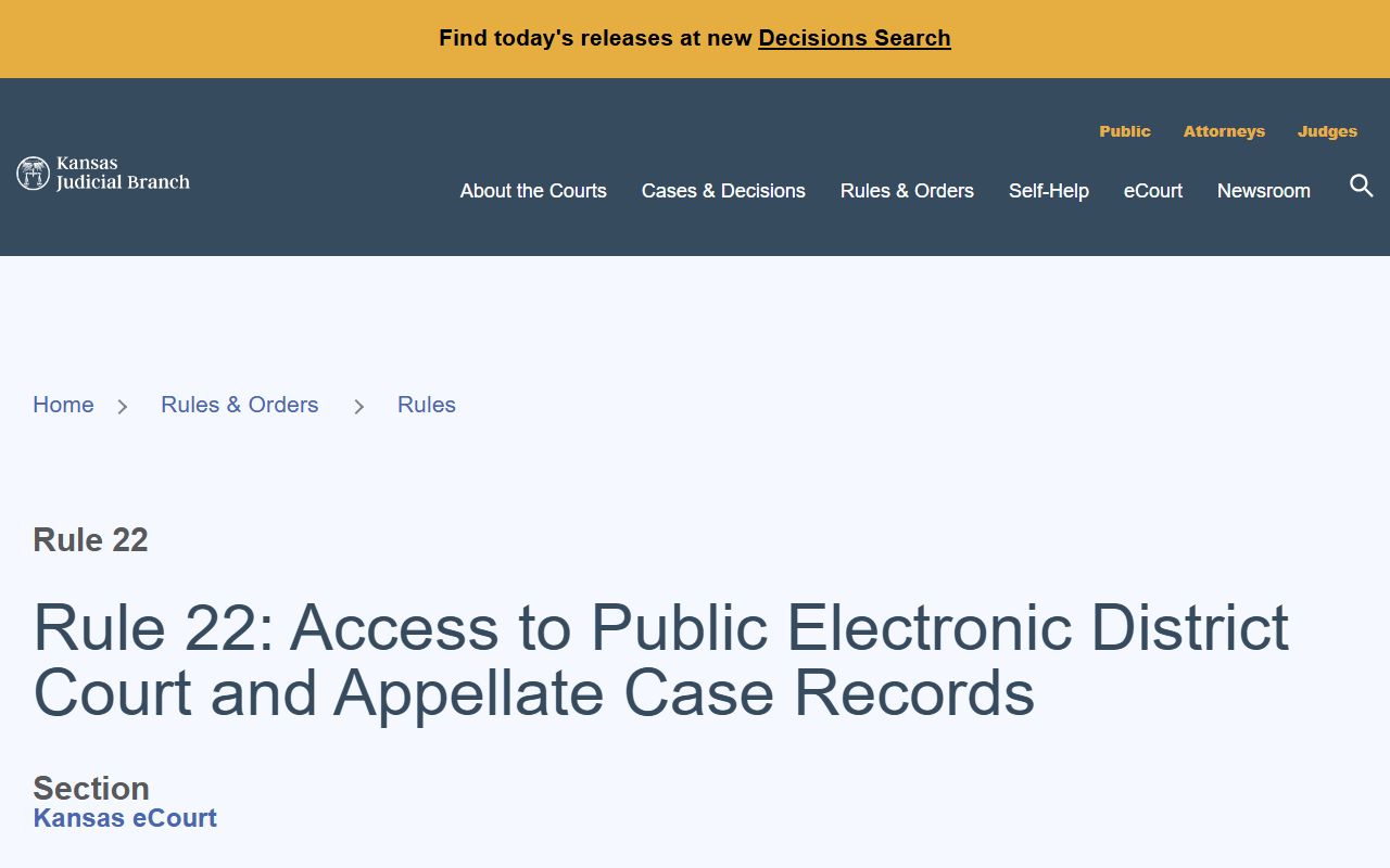 Kingman County court records Kansas Supreme Court Rule 22 access