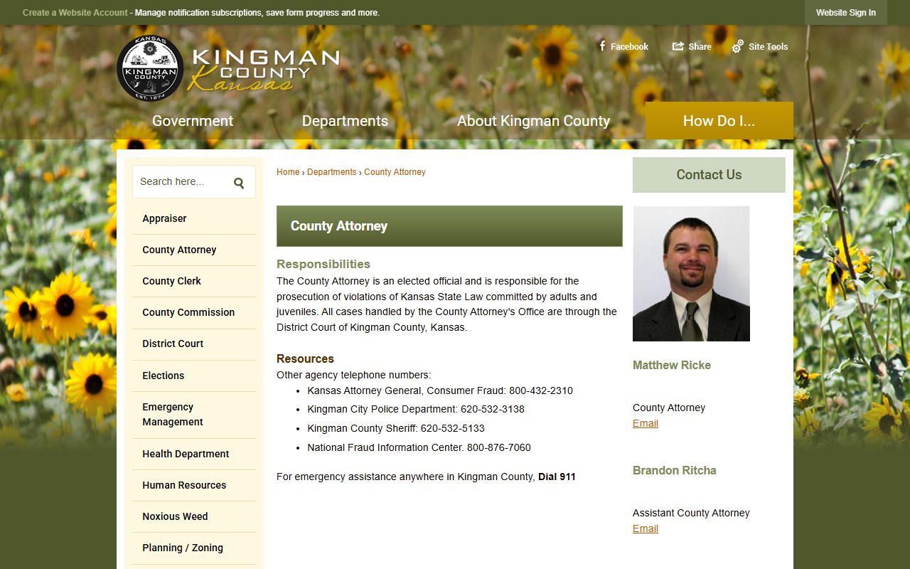 Kingman County criminal court records County Attorney page