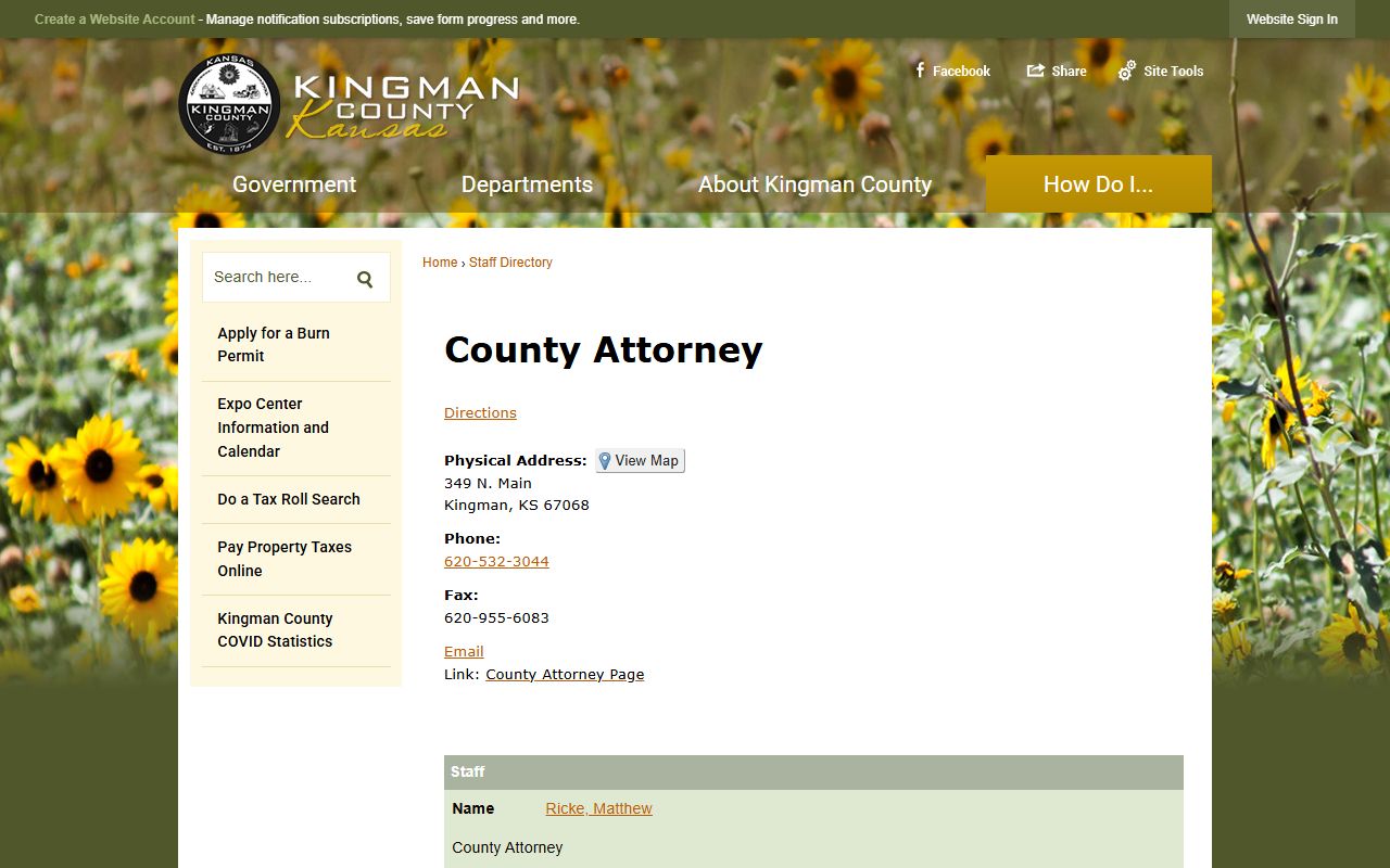 Kingman County criminal court records County Attorney staff directory
