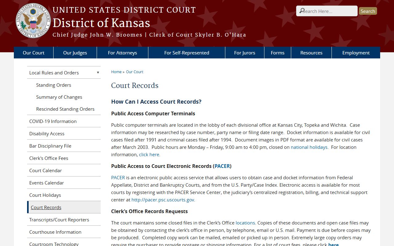 Kingman County District Court records and federal PACER records access