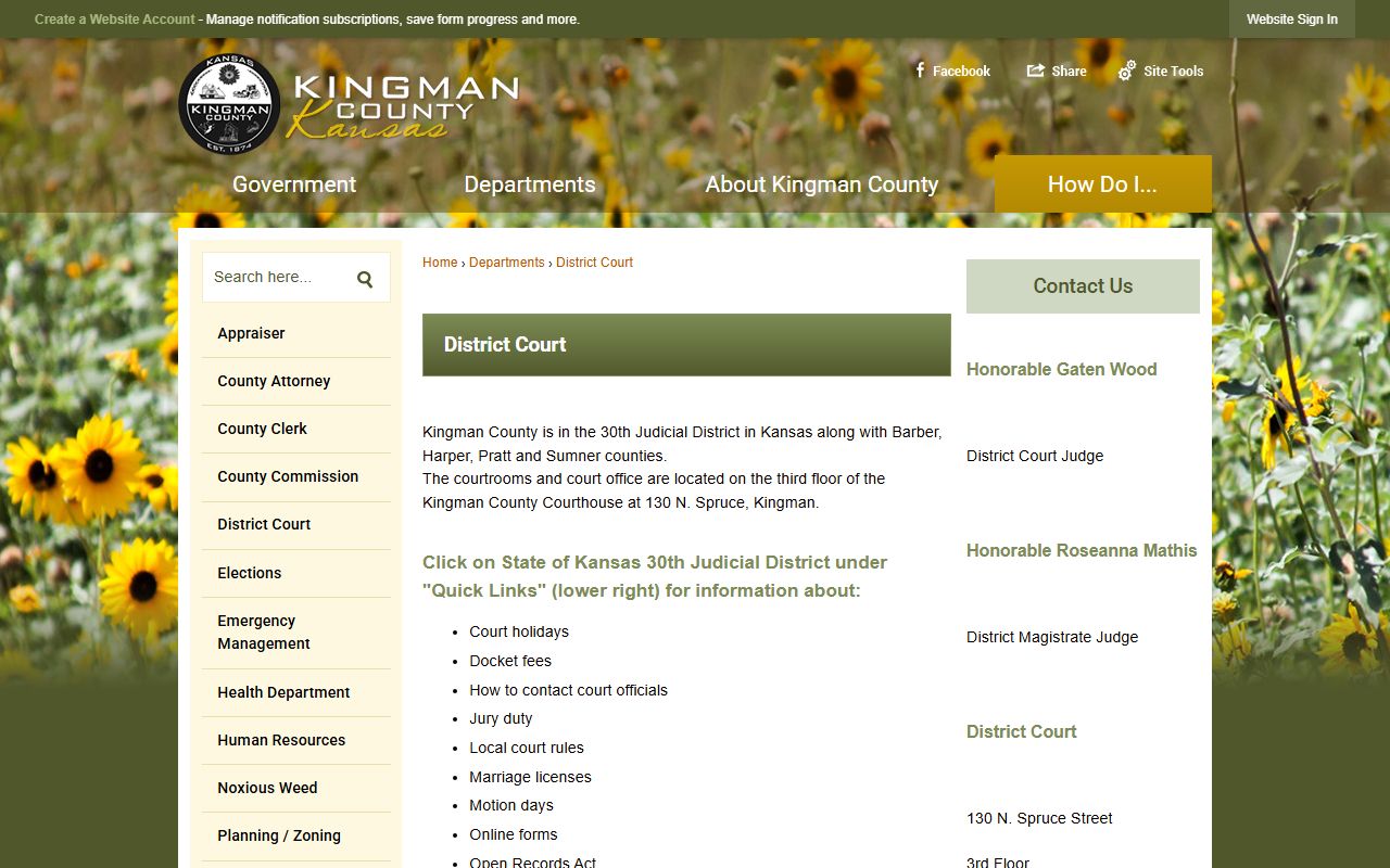 Kingman County Court records District Court local page