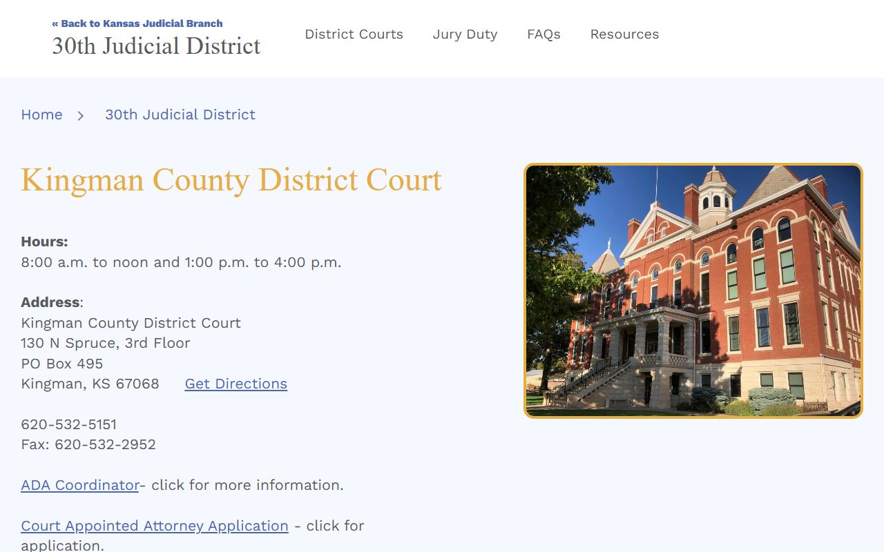 Kingman County Court records Kansas Judicial Branch District Court listing
