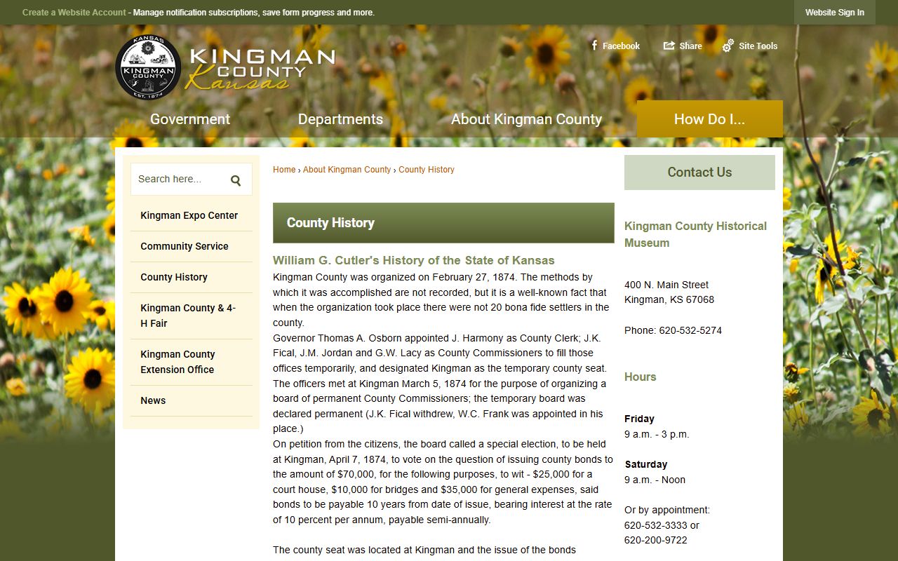 Kingman County Court records county history page