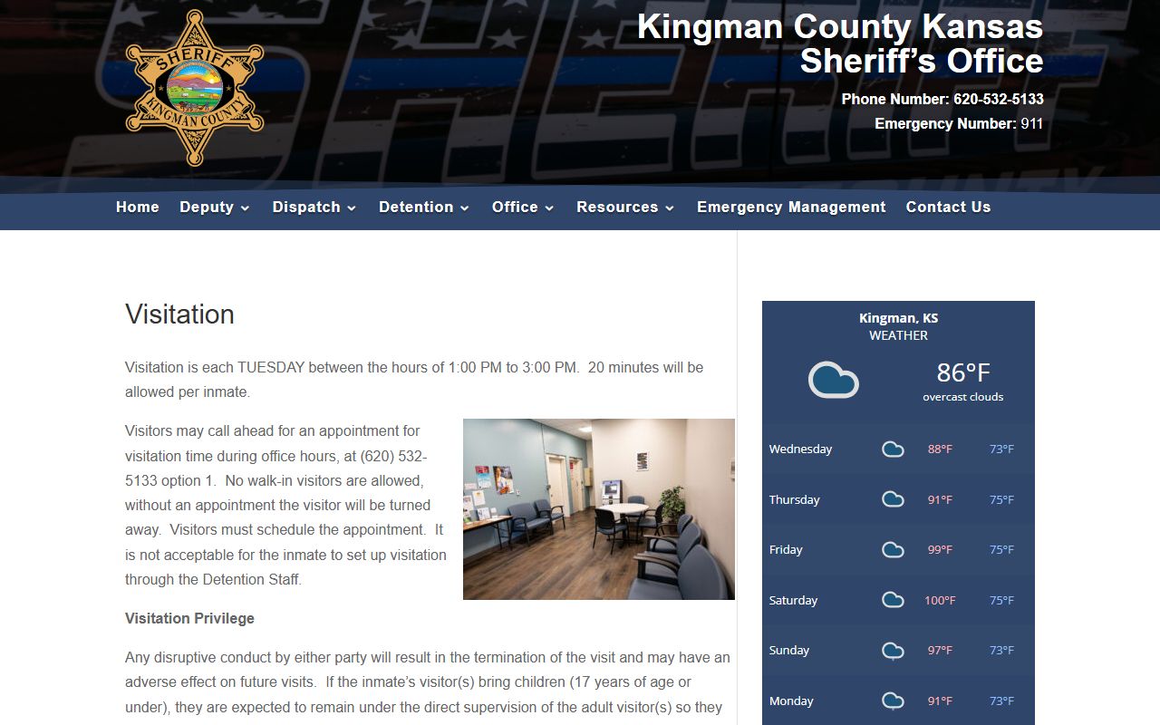 Kingman County inmate records and jail visitation page