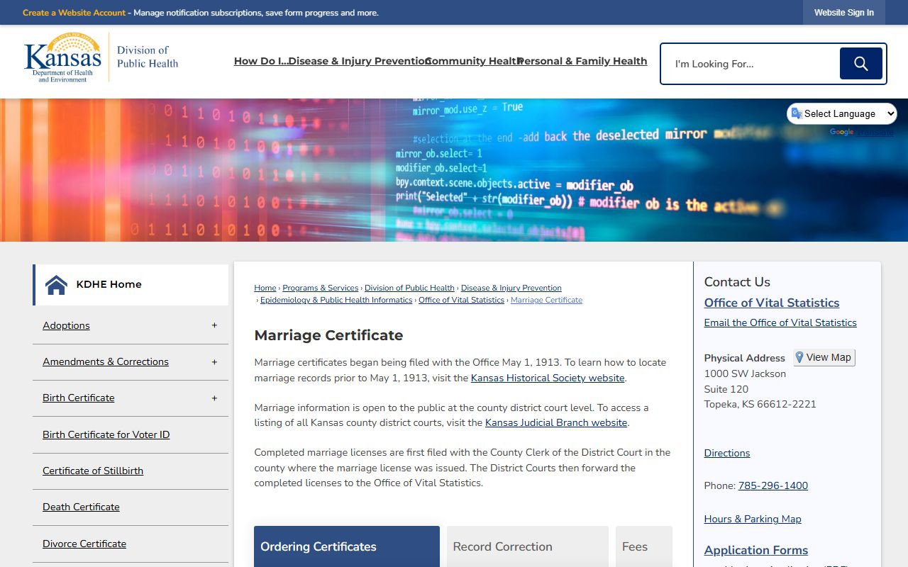 Kingman County marriage records and Kansas marriage certificate page