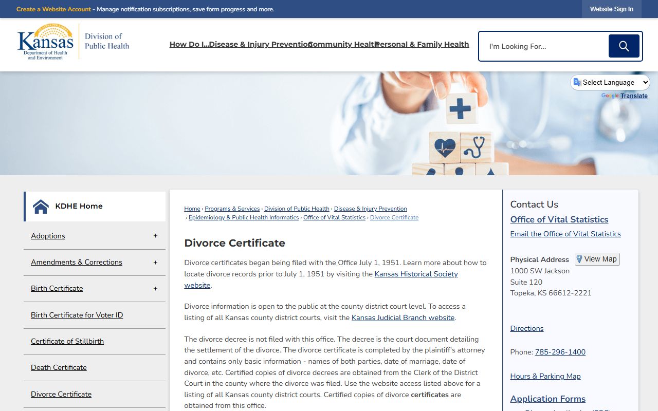 Kingman County divorce records and Kansas divorce certificate page