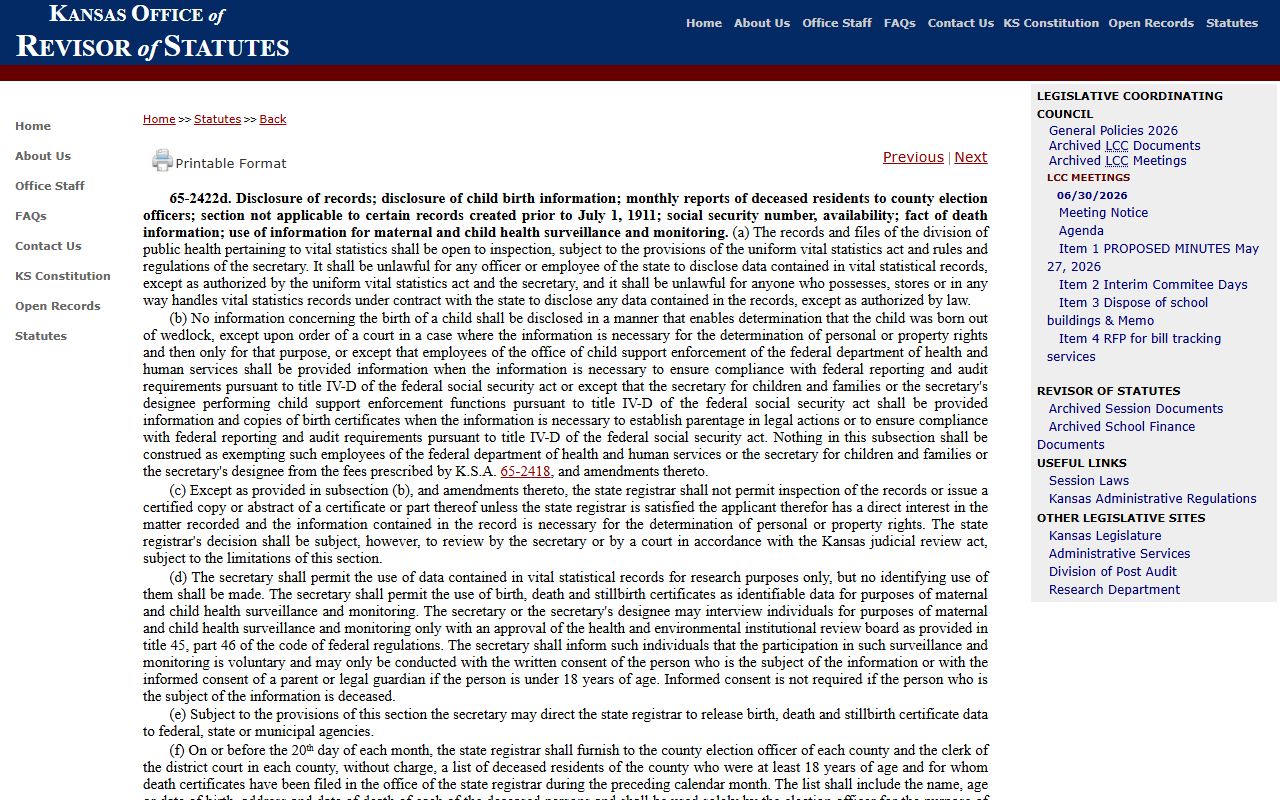 Kingman County probate records and Kansas vital record access limits