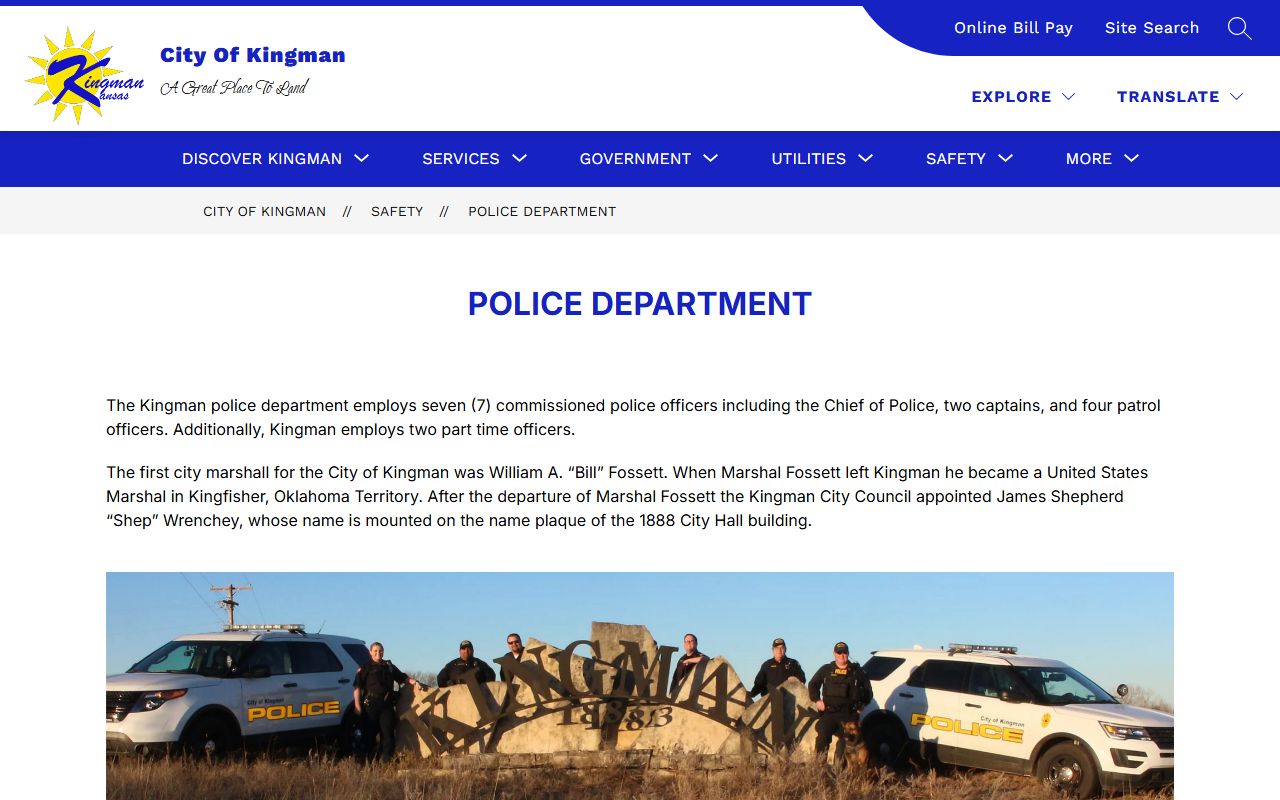 Kingman County traffic court records and City of Kingman Police Department page