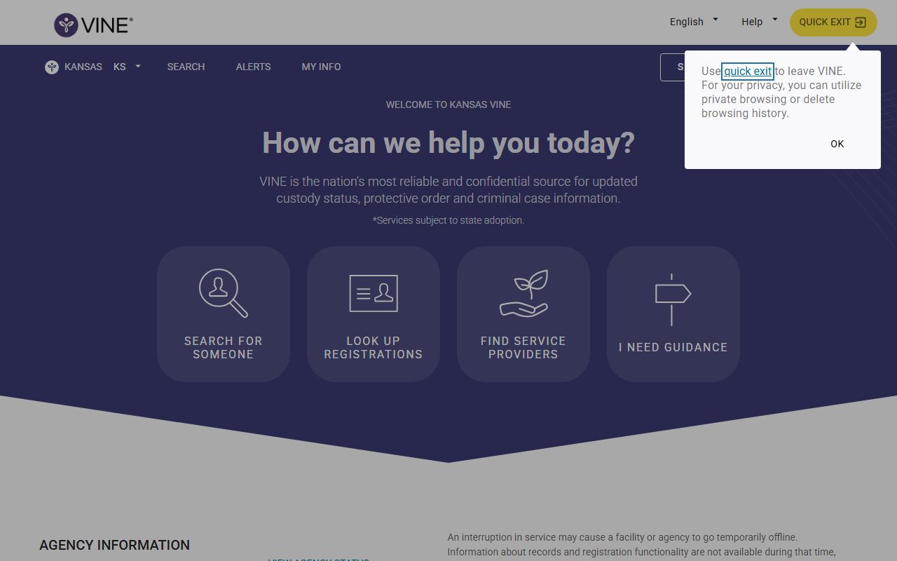 Kingman County warrant records and VINELink Kansas custody search portal